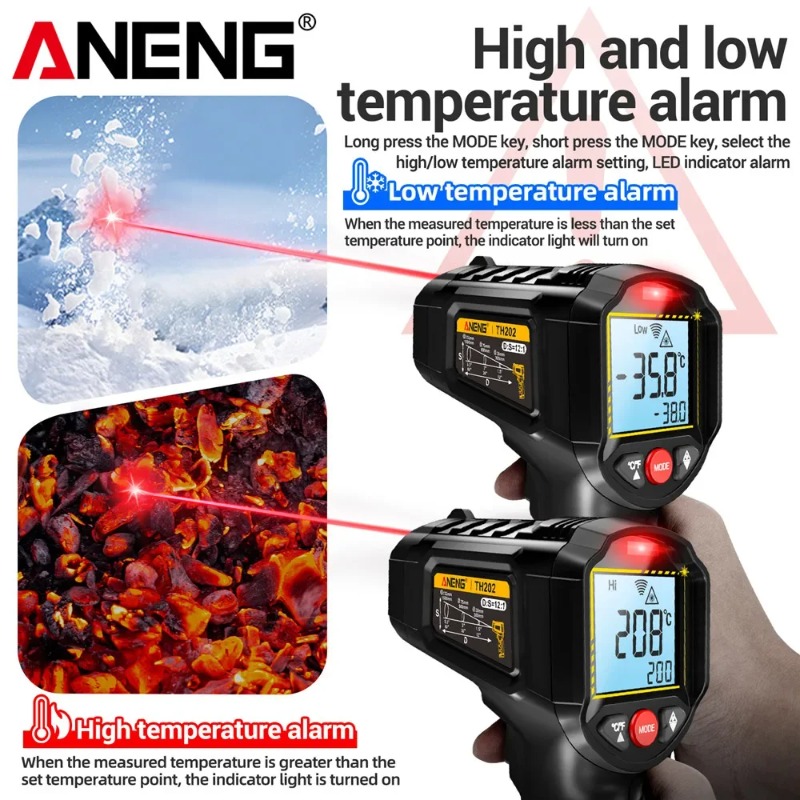 Industrial Laser Temperature Gun - ANENG TH202 Contactloze infraroodthermometer Industrieel handbediend