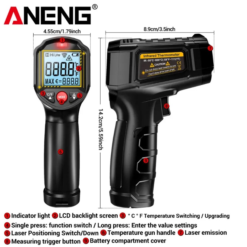 ANENG TH202 Contactloze infrar - Industrial Laser Temperature Gun recensie en prijs